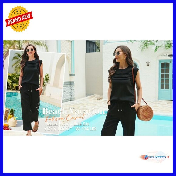 Women's 2-Piece Lounge Set Cap Sleeve Top Wide Leg Pants S-3XL - Picture 8 of 8